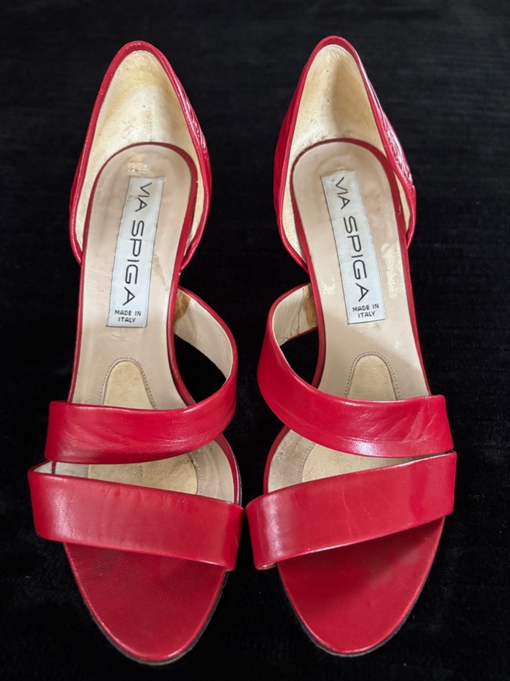 Vintage Via Spiga Sz 6 Red Leather Open-Toe Strappy Heels